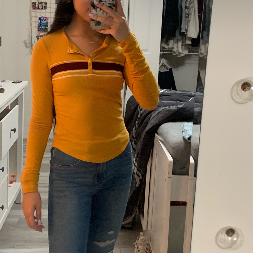 Long Sleeve Henley Yellow Tee
